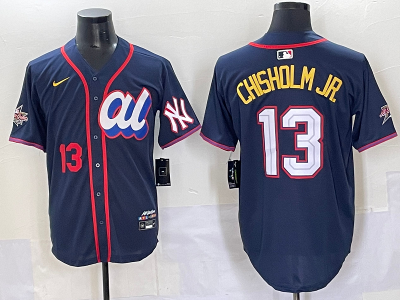Men 2025 New York Yankees #13 Chisholm Jr Drak Blue All star Blank Blue Nike MLB Jersey style 001